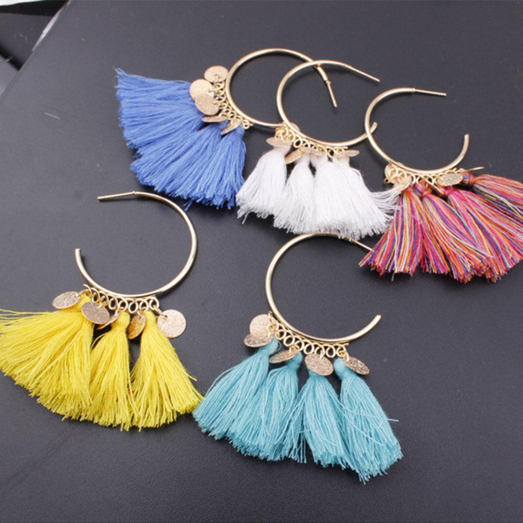 Chandelier Earrings Bohemian Sector Shape Tassel Ear Dangle Fringe Hoop Valentines Day Gift for Beach Girls Accessories
