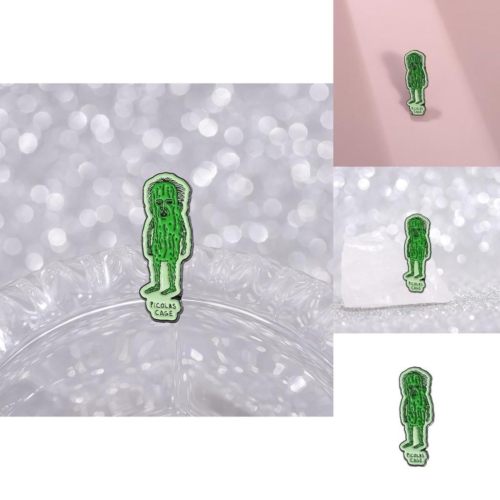 Green Cucumber Stylish Quirky Face Brooch Fun Vegetable Design Alloy Pin For Personal Expression
