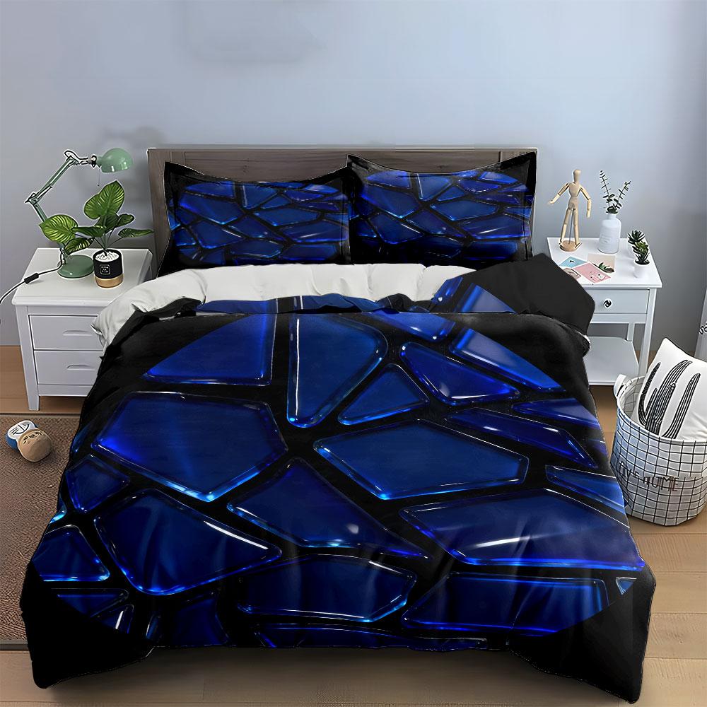 Blue Glass Mosaic Decorative Set Soft Comfortable Duvet Cover Bedding Set Included 1*Duvet Cover & 2*Pillowcases, Gift
