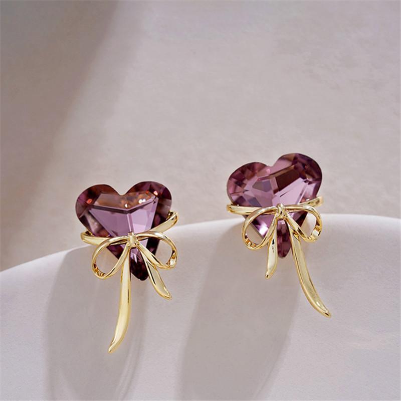 

New Fashion Trend Unique Design Elegant Exquisite Purple Crystal Heart Butterfly Stud Earrings Women Zircon Party Premium Gift