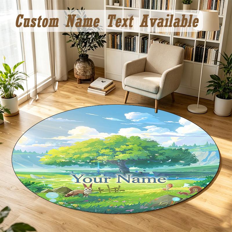 Genshin Impact Personalized Round Rug Support Custom Name, Soft Home Decor Mat