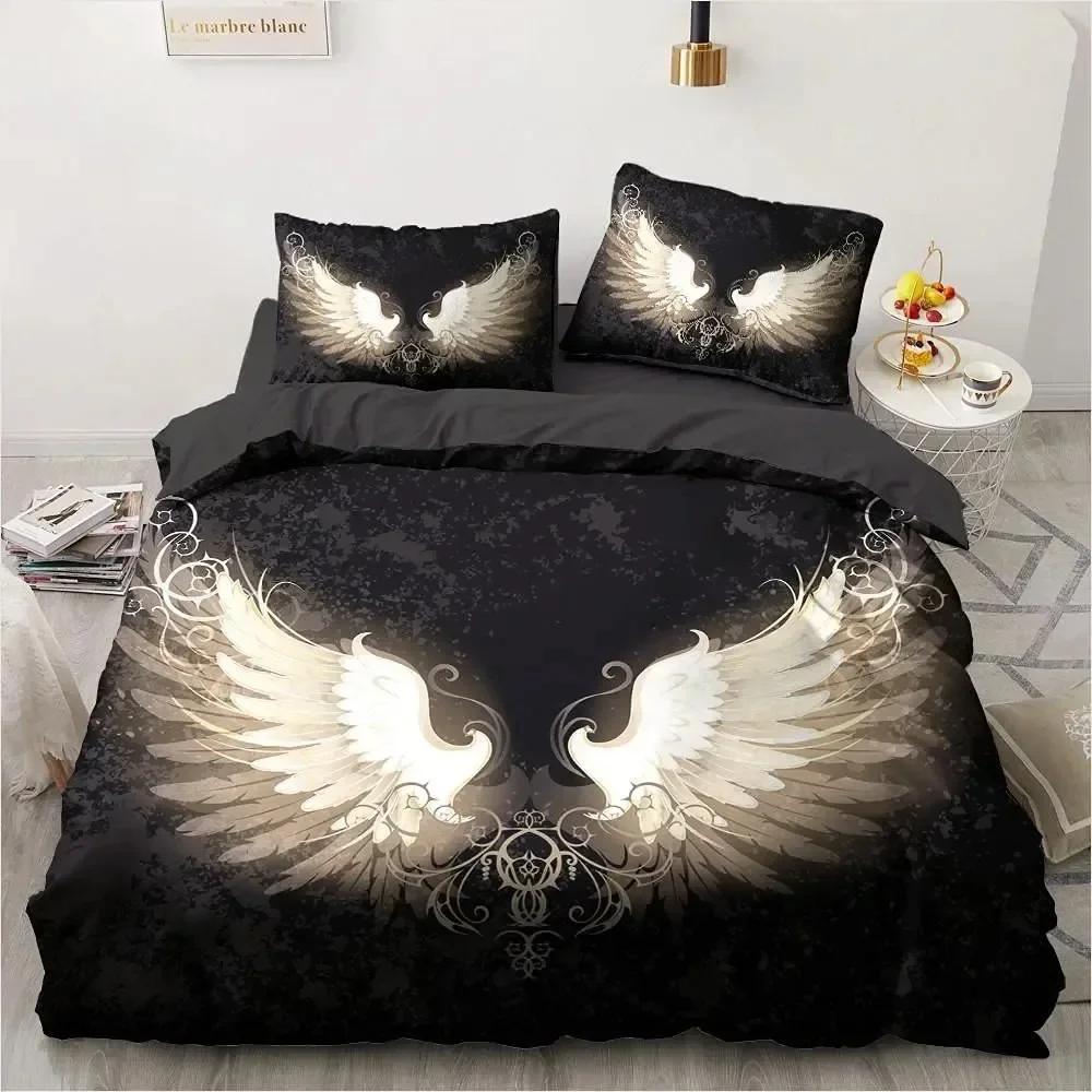 Luxury New 3D Print Angel Wings Duvet Cover Set Lucifer Angel Bedding Sets Aesthetic Wing Feather Full Size King Size for Girls