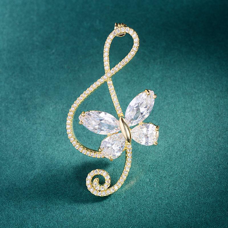 

Exquisite Note Brooch Luxurious Female Designer Brooch Personalized Creation Micro Inlaid Copper Brooch Shoulder Accessories