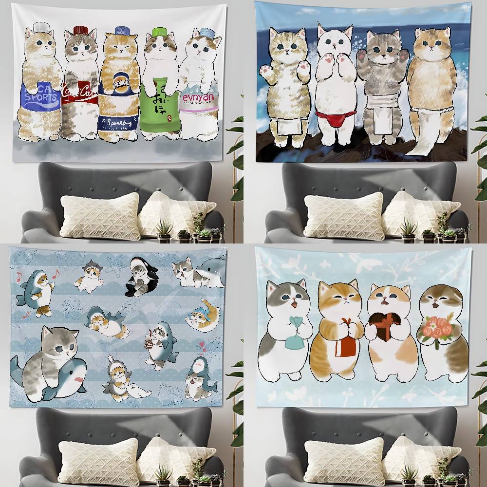 Funny Cat Mofusand Tapestry Wall Hanging Tapestry Art Deco Blanket Curtain Hanging At Home Bedroom Living Room Decor