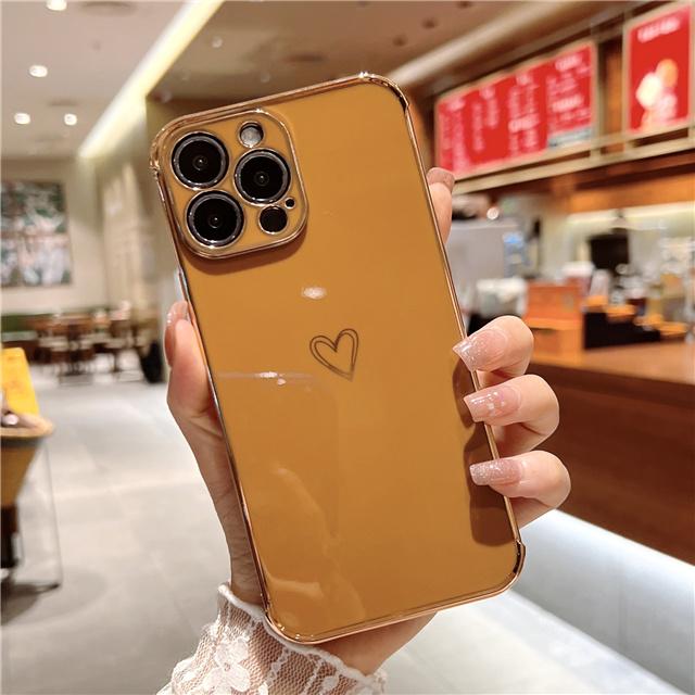 Luxury Square Plating Love Heart Phone Case For iPhone 13 12 Mini 11 Pro Max X XR XS Candy Bnmper On 7 8 Plus SE  Soft Cover