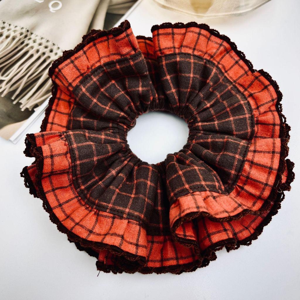 Retro Preppy Karomuster Scrunchie Stirnband - Vielseitiges Einfaches Haarband mit Blumendesign für Mädchen