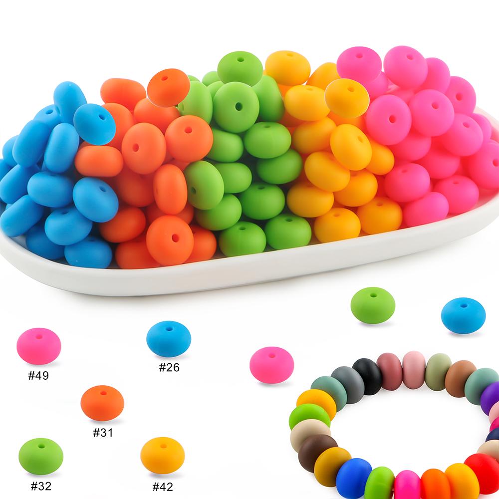 25Pcs/lot 14mm Abacus Silicone Lentil Beads Loose Bead For Jewelry Making DIY Jewelry Accessories Keychain Beaded Pen Bracelets