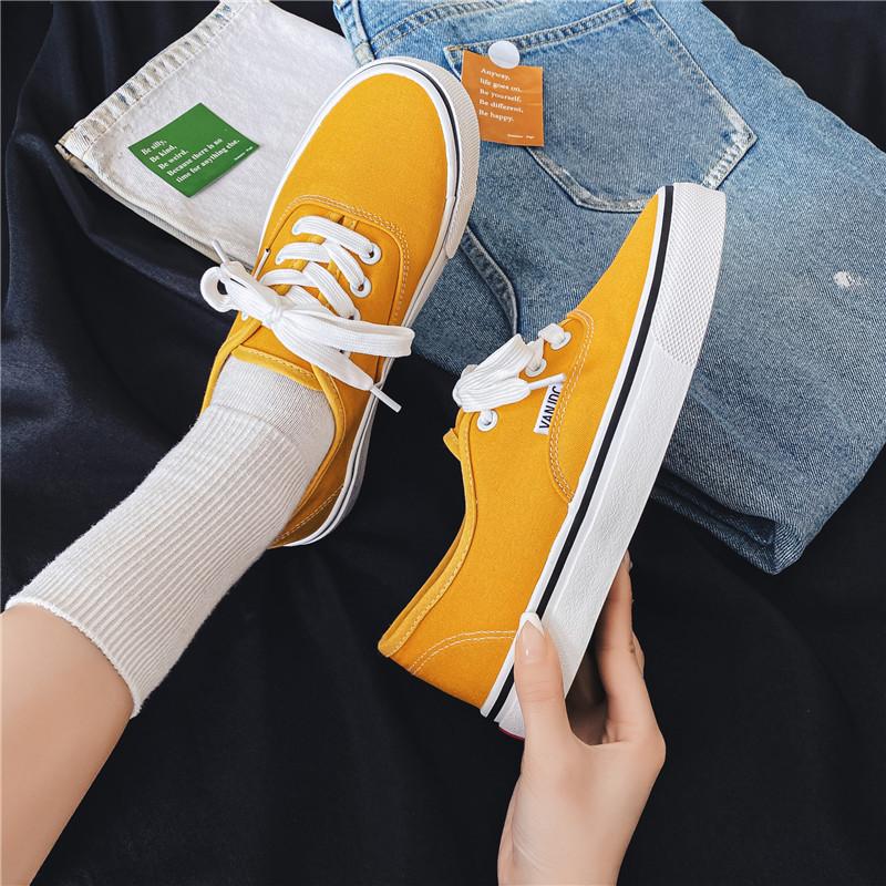 Fritidssko Canvas Sneakers Dame Utendørs Ensfarget Grunne Sportssko Tennis Dame Streetwear Snøresko Vulkaniserte Sko