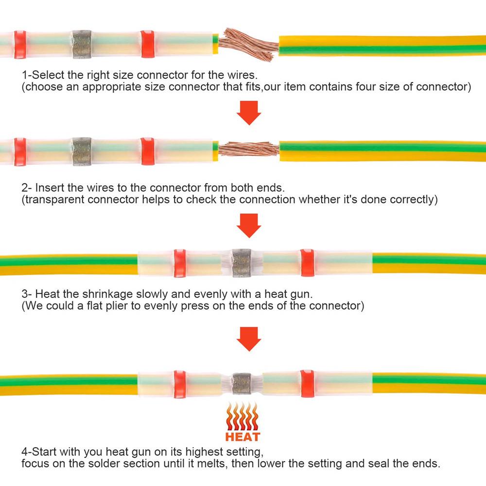 Waterproof Heat Shrink Solder Ring Terminal Connectors - White, Red, Blue, Yellow