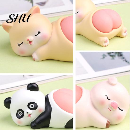 Squeezing Animals Toys Cartoon Figurine Cute Panda Rabbit Piggy Kitten Landscaping Doll Soft Butt Decompression Toy Resin Animal Figure Model Ornament