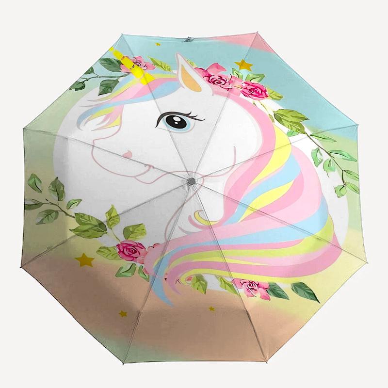 

1PC Unicorn Flowers Umbrella-8-Rib Reinforced Portable Folding Travel Suitable for All Seasons Outdoor Daily , Fun Design-Z0440