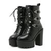 Gdgydh Punk Goth Women Motorcycle Boots Block High Heels Platform Shoes Woman Fashion Buckle Design Cool Street Winter Boots