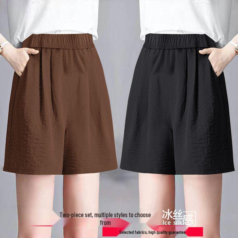 Ice Silk Women's Plus Size Summer Capris: Loose Straight, High Waist, Casual Wide Leg Shorts