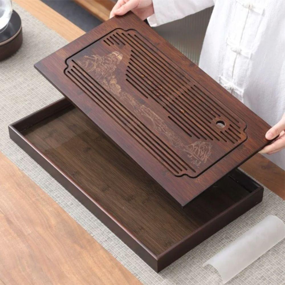 Bamboo Chinese Kungfu Tea Tray Engrave Pattern Tea Serving Tray Simple Tea Drainage Board  Office