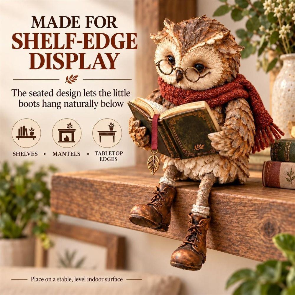 Scarf Detail Owl Figurine Glasses Study Room Ornament Fashion Reading Owl Statue Tabletop Decor