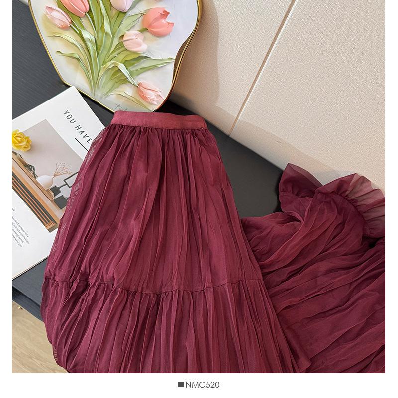 French Fairy-Tale High Waist Mesh Skirt - Women's Autumn 2025 A-Line Pleated Design