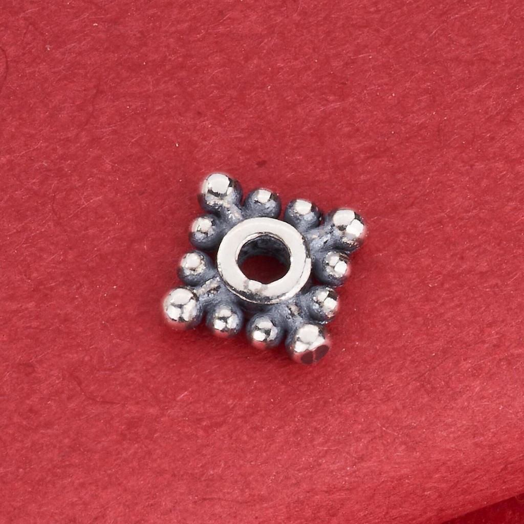 S925 Sterling Silver Snowflake Square Beads for DIY Jewelry & Braiding.