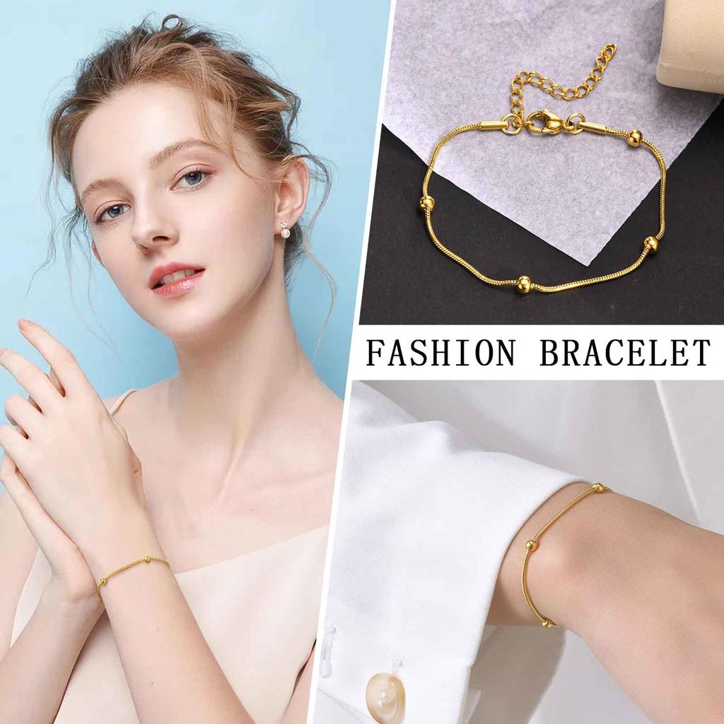 2pcs Set Jewelry,Satellite Chain Necklace With Bracelet, Snake Beaded Ball Link Choker For Women, Fashion Birthday Gift