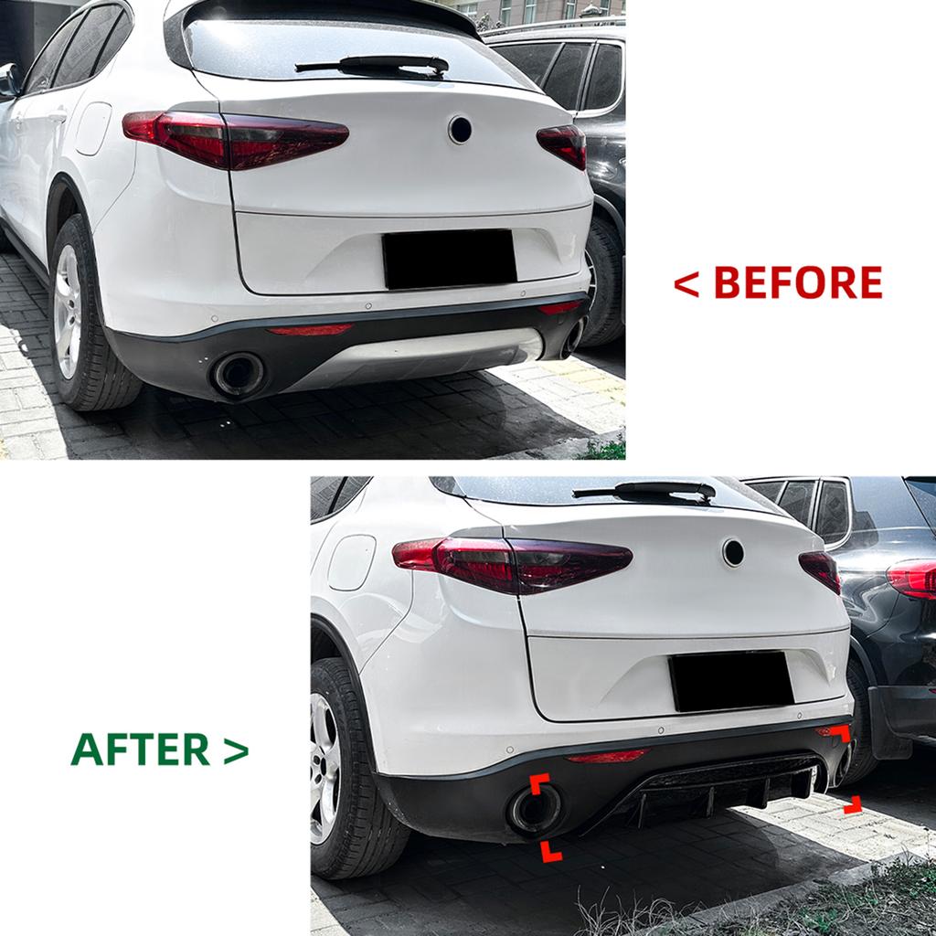 Per Alfa Romeo Stelvio 2017-24 Diffusore Posteriore Lip Look Fibra di Carbonio/Nero Lucido Spoiler Coda Bagagliaio Splitter Protezione Copertura