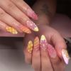 Gradients Almond Fake Nails with Orange Decor Natural-looking Easy To Take On and Apply for Fingernail DIY Decoration