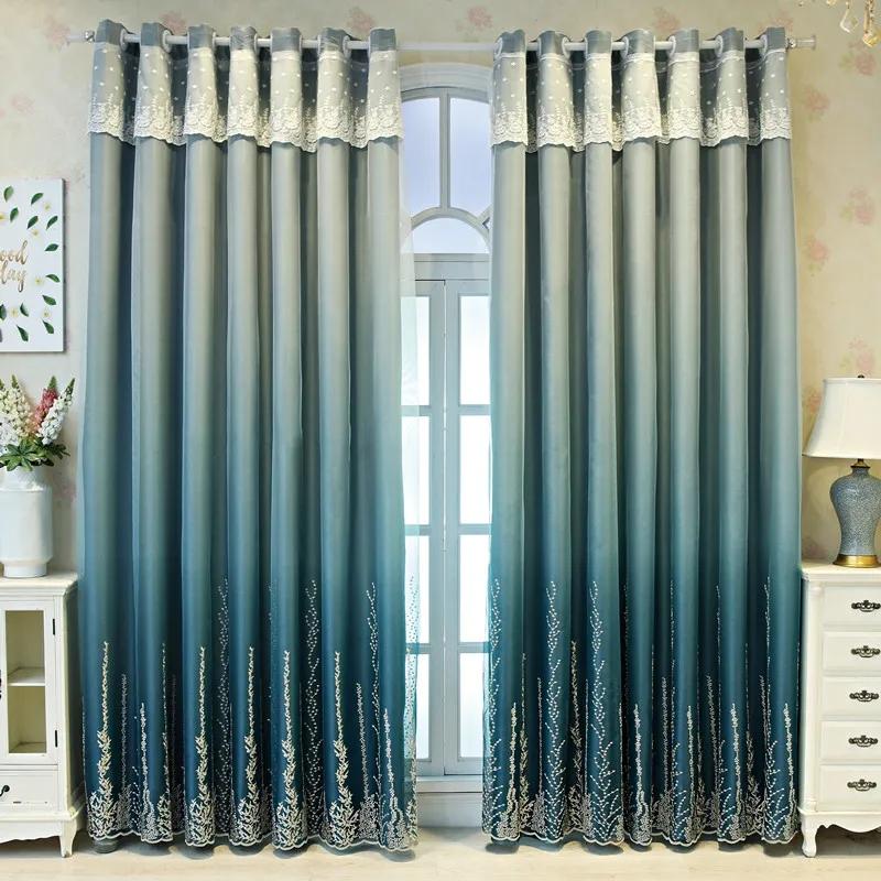 

Градиентные плотные шторы в скандинавском минималистском стиле для спальни, гостиной, двухслойная ткань, марля, интегрированный карниз 150*270cm*2pcs темно-синий