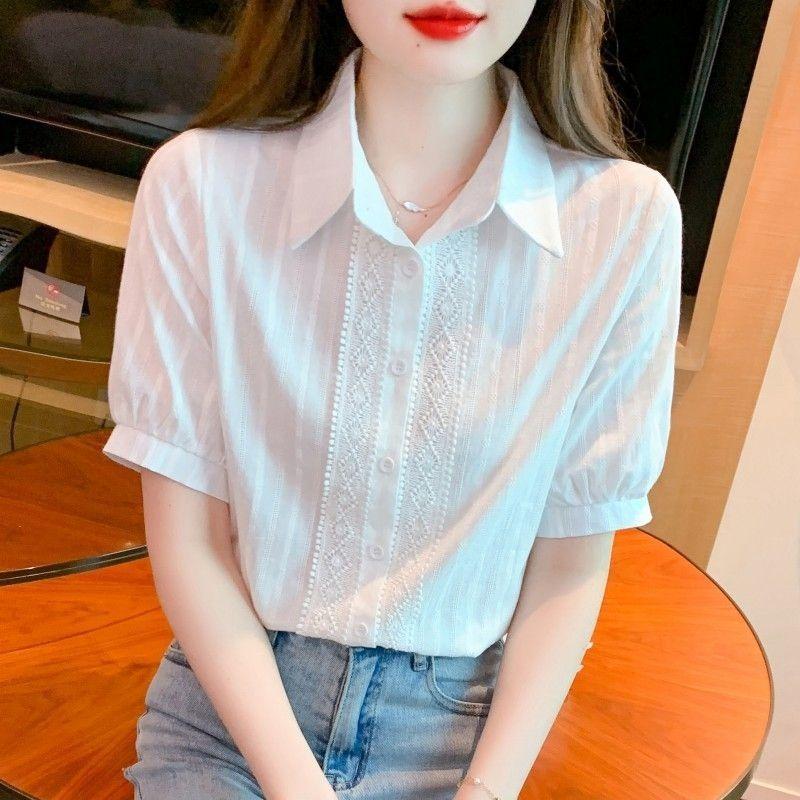 Women Pure Cotton Professional Short Sleeve Shirt Fashion Casual Top