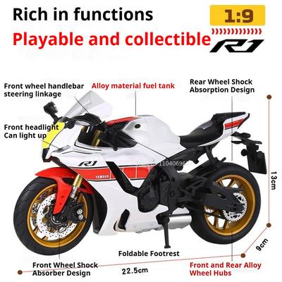 1:9 Scale R1 R1M Motorcycles Cars Toys Miniature Model Alloy Diecasting with Light Wheel Turned Vehicles for Home Decoration
