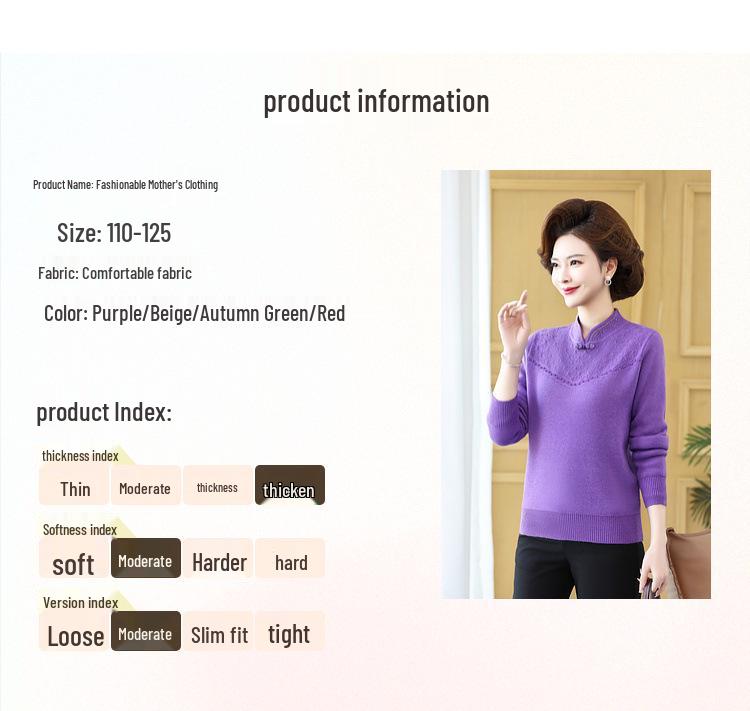 2024 Warm Knit Fair Isle Sweater with Qipao Collar for Middle-Aged & Elderly Women