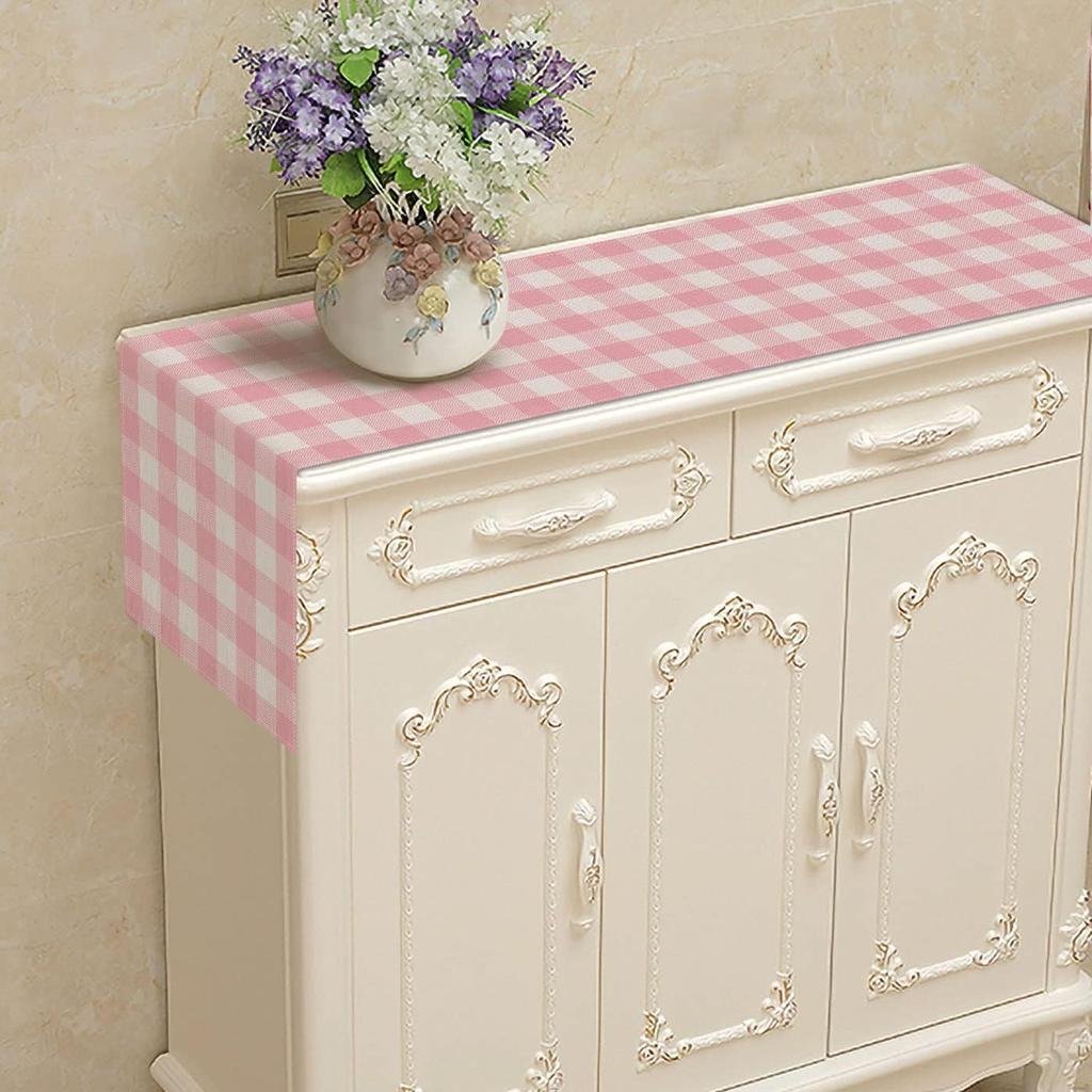 Nepnuser Linen Easter Pink and White Buffalo Check Plaid Table Runner Gingham Pink Farm Birthday Party Decorations Home Kichen Dining Room Decor 72