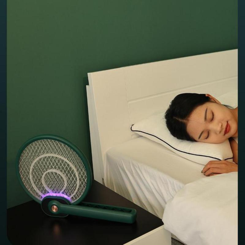

Foldable Electric Swatter Built-in Light Three-layered Mesh Rechargeable Zapper Racket