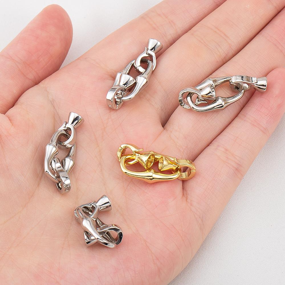 18K Copper Gold Plated Double-Headed Bamboo Joint Buckle for Pearl Necklace Bracelet Closures Buckles DIY Jewelry Accessories