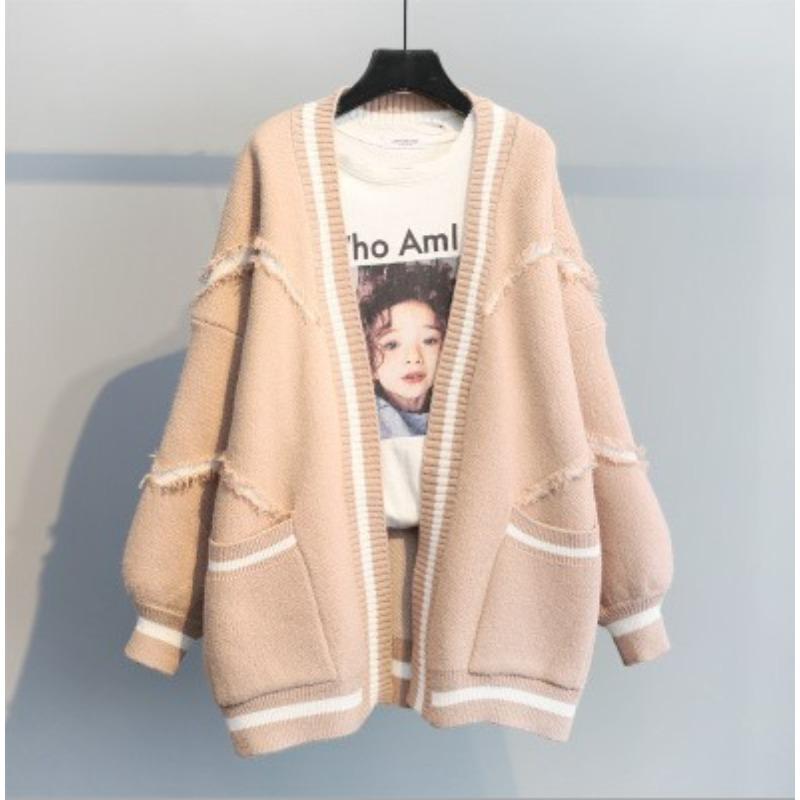 Medium Length Sweater Cardigan Autumn/Winter Coat Women's Loose Letter Thick Knitted Cardigan