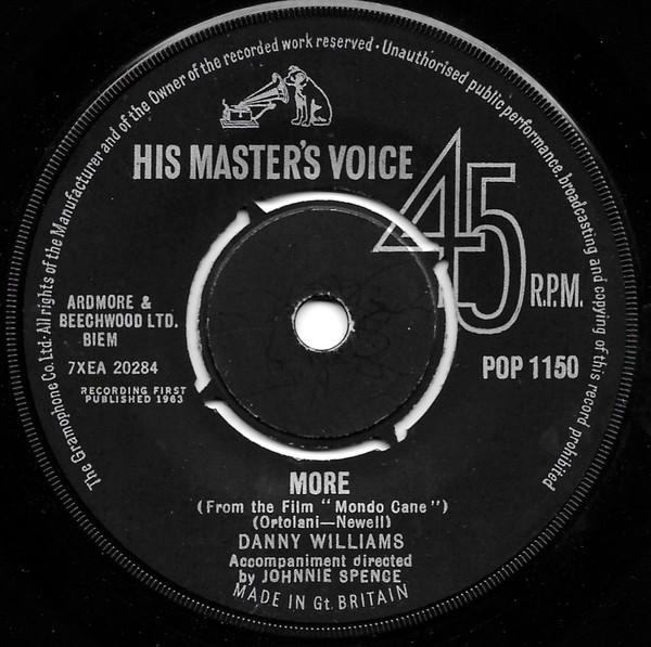 

7inch Record DANNY WILLIAMS - More POP1150 His Master s Vo 1963 UK Pop Used
