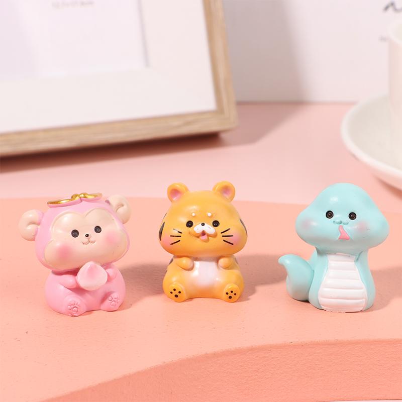 Cartoon Zodiac Color 3D Resin Doll Crafts Chinese Style Micro Landscape Bonsai Keychain Handbag Pendant Gift For Women