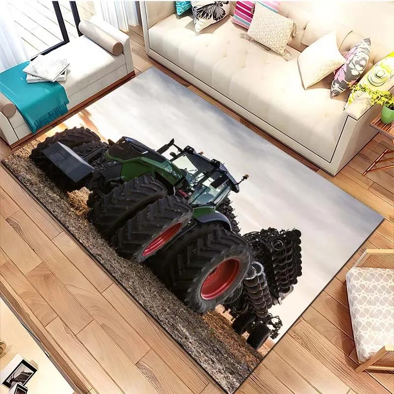 Tapis de sol pour tracteur agricole Fendt Tapis rectangulaire antidérapant avec impression de véhicule agricole Décoration de salon de fermier Tapis