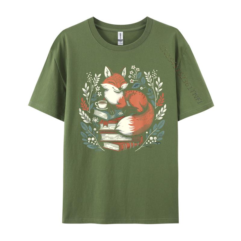 

Cute Cottagecore Floral Fox Aesthetic Women Premium Cotton Printed Tops Shirts New Arrival Adult T-Shirt Slim Fit Tops Shirt 4XL