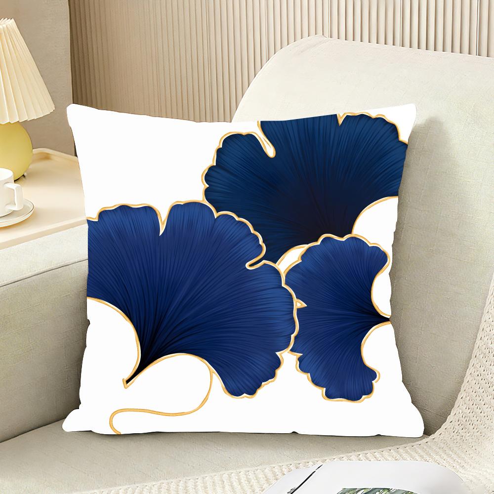Ginkgo Leaves Printed Cushion Cover Reversible Plush Pillow Cover For Car Sofa Bedroom Decorative Gift Pillowcase