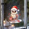 Indoor Outdoor Winter Ornaments Christmas Owl Window Static Cling Decal, Waterproof PVC Decorative Sticker, Easy Holiday Scene Stickers Apply Sticker