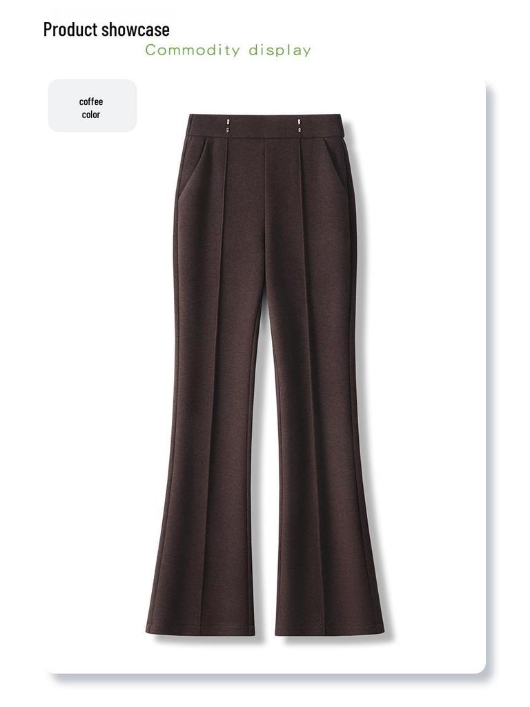 Women's Khaki Wool Acetate High-Waist Flared Pants for Autumn/Winter 2024