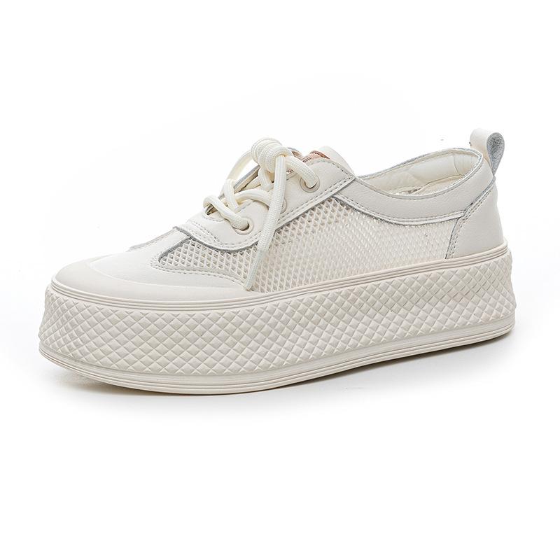 Zapatillas para Mujer Primavera y Verano 2025 Nuevas de Color Sólido Casual Versátiles Transpirables Malla de Cuero Zapatos de Mujer con Suela Gruesa
