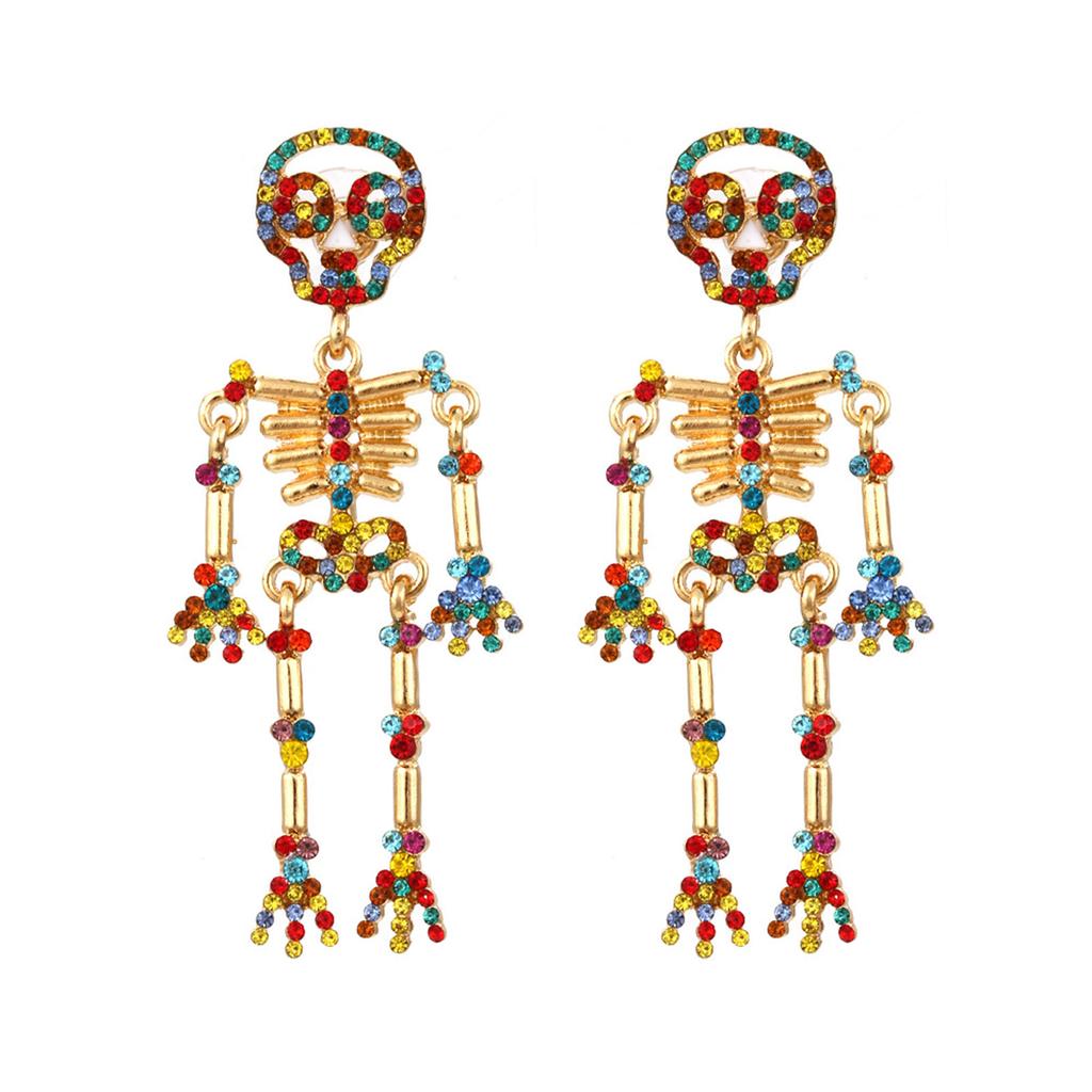 Skeleton Dangle Earrings Colorful Rhinestones Skull Stud Earrings Halloween
