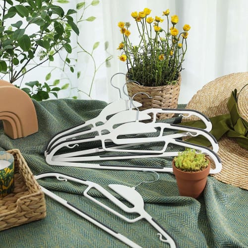 SONGMICS Hangers, Shape-Preserving T-Shirt Hangers, Laundry Hangers, Non-Slip, Collar Protection, Space-Saving, Slim, Multi-Functional, 360 Rotating,