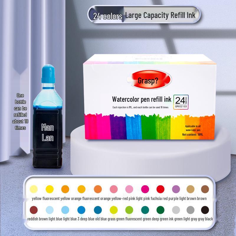 Washable Watercolor Pen Ink Refill Cartridges: 12, 18, 24, 36 Colors for Children's Airbrush Coloring