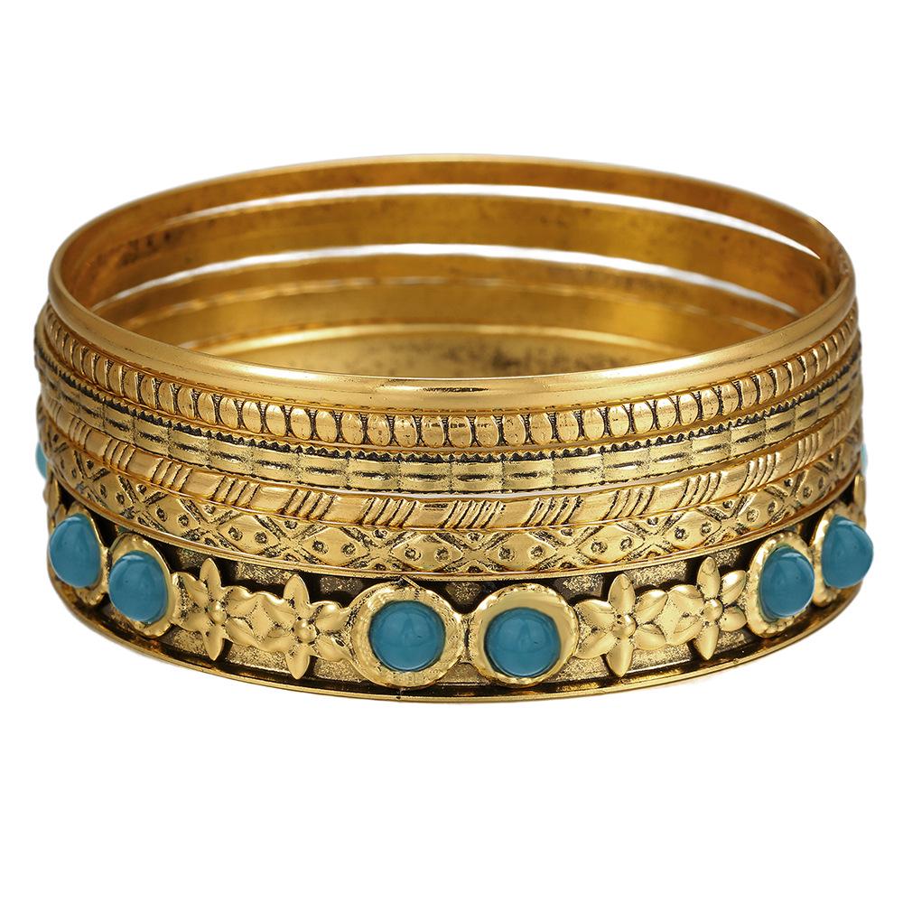 Conjunto de Pulseiras Étnicas Boêmias Banhadas a Ouro - Joias de Estilo Ocidental Antigo