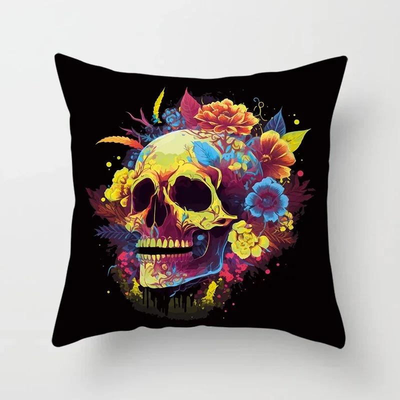 Colorful Skull Pattern Pillowcase Car Ornaments Office Living Room Home Pillowcase