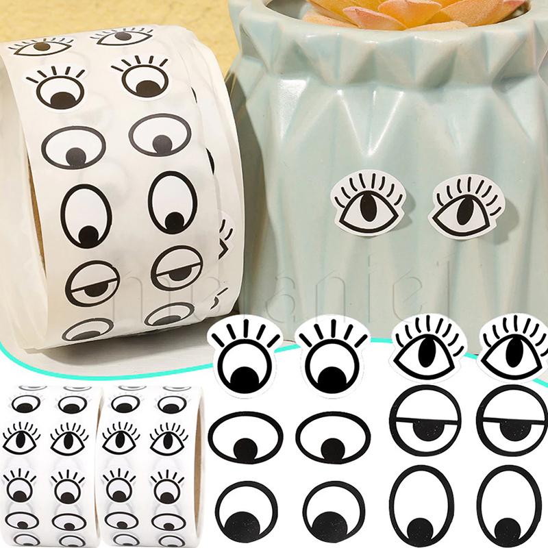 1000 Stück/Rolle Selbstklebende Augenaufkleber Mini Augenform DIY Aufkleber Schwarz Weiß Designs Halloween Party Kinderspielzeug Aufkleber