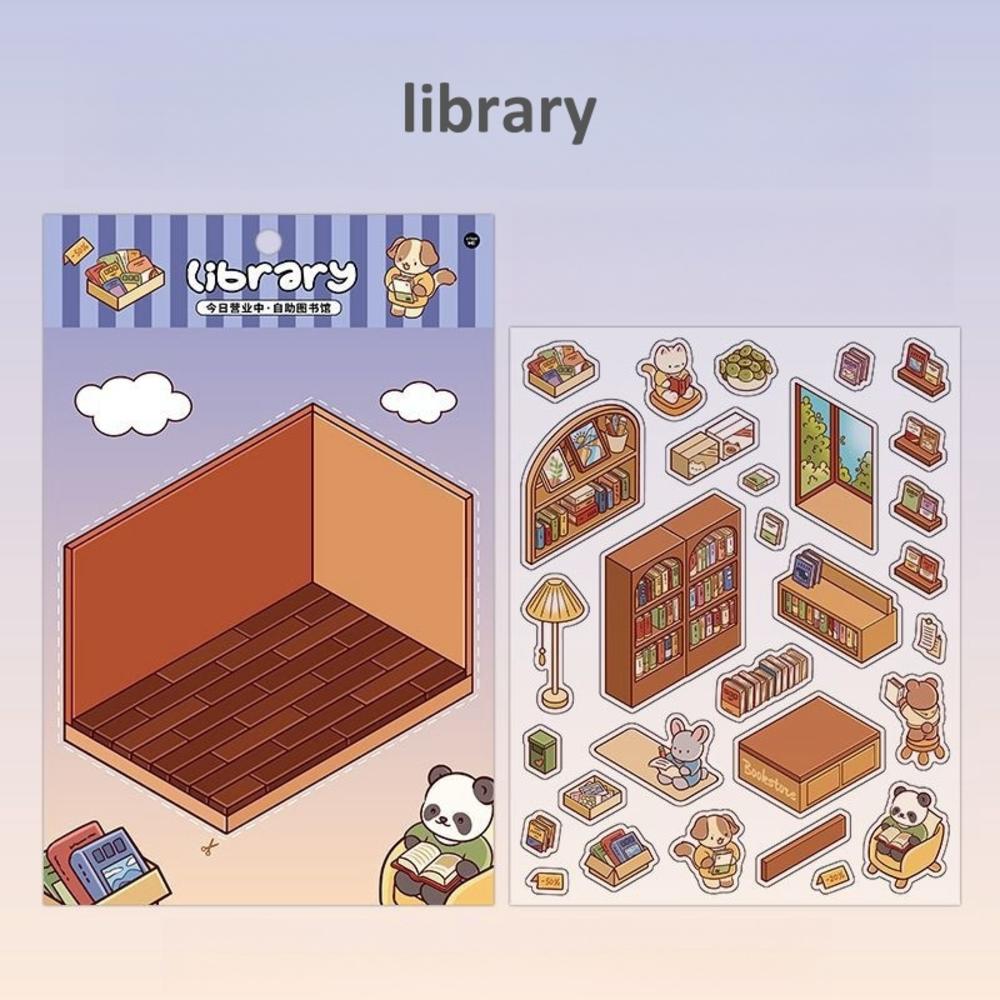 3D PET Sticker Cute Cartoon Miniature Scene 3D Landscaping Stickers DIY Cabin Scene Stacking And Pasting Hand Account Gif