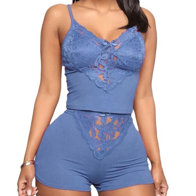 Damen Neue Europäische und Amerikanische Neue Loungewear Modisch und Bequem Spitze Spitze Dünner Anzug