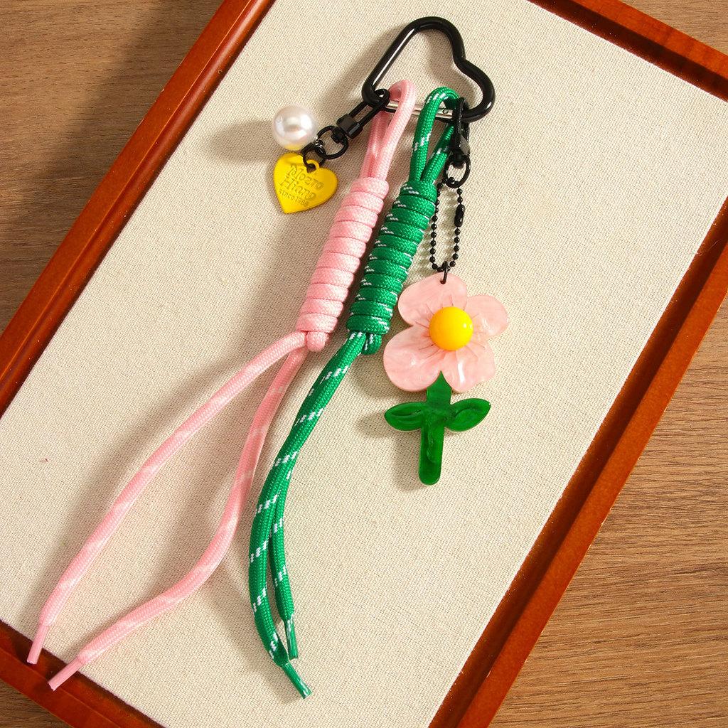 Portachiavi a Fiore Colorato Acrilico Carino Miu Ciondolo per Borsa con Cuore e Perla per la Primavera