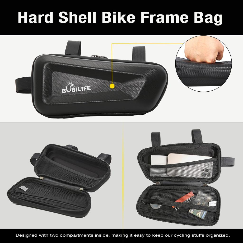 BOBILIFE Hard Shell Bike Frame Bag EVA Waterproof Bicycle Frame Bag Under Top Tube Pouch Storage Bag for Adults Cycling Road Mountain Bike Bicycle -